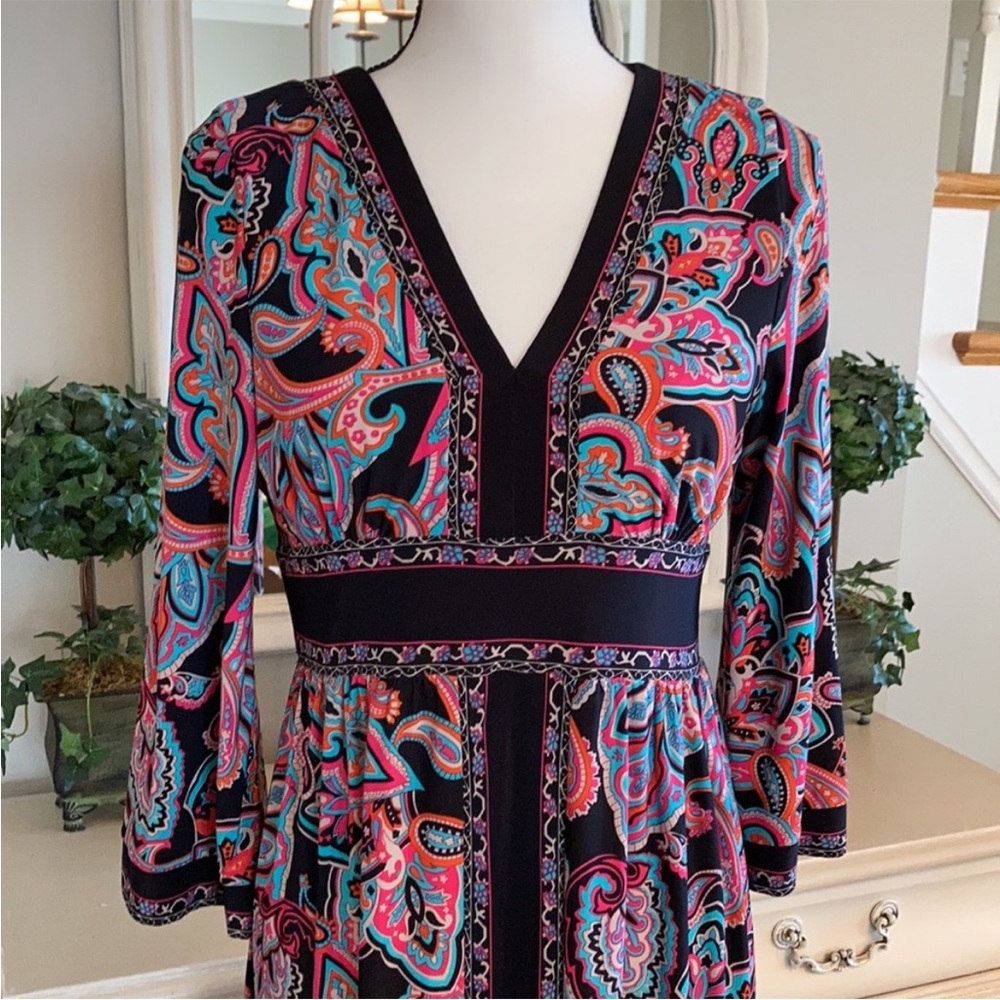 INC International Concepts Black Multicolor Paisley Long Sleeve Dress - Picture 2 of 3